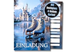 ‎HIDEBLOOM HIDEBLOOM Schlittschuhlaufen Einladungskarten Kindergeburtstag Mädchen - 12 Stück - DIN A6 (10,5 cm x 14,8 cm) - Eislaufen Einladungen Geburtstag Mädchen - Geburtstagseinladungen Schlittschuhe