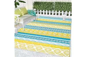 Cekene Outdoor Rugs Waterproof Large Blue 150x245cm Plastic Patio Rugs for Garden Geometric Camping Rug Mat Reversible Washable Area Floor Rug for Patios Decking Terrace RV Backyard Picnic BBQ