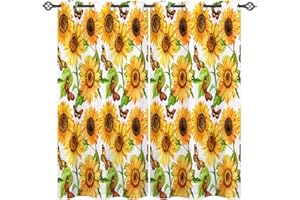 ANHOPE Gelb Sonnenblume Schmetterling Blickdichte Gardinen mit Ösen Thermo Vorhänge Kinder Mädchen Vorhang Blackout Curtain Wohnzimmer Schlafzimmer Verdunklungsvorhänge 2er Set H 137 x B 117 cm