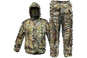 SOMHE 3D Ghillie Camouflage Suit, Jungle Ghillie Suit Woodland Camouflage Suit Clothing with Camouflage Caps Gloves for Hunting Concealed Halloween