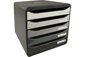 Exacompta Cod.3087213D Big-Box Plus Horizon Cassettiera in orizzontale 5 cassetti per documenti A4+ Dim. (PxLxA): 270x355x271 mm Box nero, cassetti bianco glossy