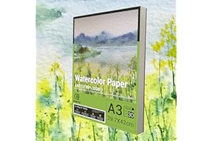 ESENG® Papel de acuarela premium DIN A3, 100% algodón, 30 hojas, 300 g/m², blanco, bloc de acuarela, papel para acuarela, dibujo, pintura