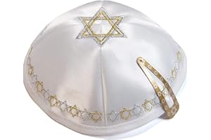 JL Kippha's Satin 20 cm Blanc brodé Magen David Kippa juive Kippa Kippa Synagogue
