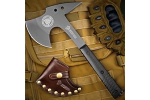 NedFoss Ascia di sopravvivenza full tang, 33cm Ascia da campeggio, con manico G10 e lama in acciaio ad alto tenore di carbonio, con custodia in vera pelle, Ideale per il campeggio e il collezionismo