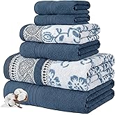 Modern Threads Set of 6 Yarn-Dyed Jacquard/Solid Ophelia Blue Towels