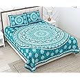 RajasthaniKart 144 TC Pure 100% Cotton Double Bed Sheet with 2 Pillow Covers (Bedsheet for Double Bed Cotton, Green Star Jaipuri, King Size,5298)