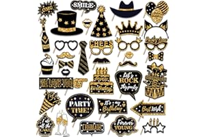 QIUBOLUNY 36 PCS Geburtstag Foto Booth Requisiten Party Supplies Foto Box Zubehör Urlaub Bild Dekorationen Foto Booth Requisiten für Geburtstag Karneval Halloween Gefälligkeiten Pose Zeichen Kit Spaß für Party