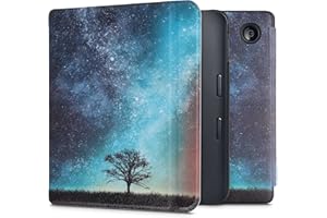 kwmobile Carcasa Compatible con Kobo Libra 2 Funda - Funda con Tapa y Cierre magnético de Cuero sintético - árbol y Estrellas