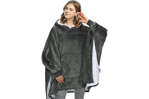Catalonia Classy Oversize Felpa con Cappuccio Coperta Felpa, Indossabile Sherpa Poncho Coperta, Maglione Indossabile Caldo Super Morbido, Enorme Maglione con Cappuccio Adulto Uomini Donne, Grigio