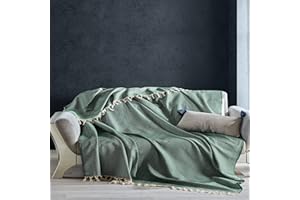 Milam London Green Throw Blanket | 100% Cotton Green Throws For Sofa Large | Herringbone Throw | Double Bed Throws | 2 Seater Sofa Covers 170 x 230 cm