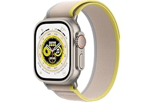 Apple Watch Ultra (GPS + Cellular, 49mm) Montre connectée - Boîtier en Titane avec Boucle Trail Jaune/Beige - M/L. Suivi de l’activité Physique, GPS Haute précision,autonomie Extra-Longue durée