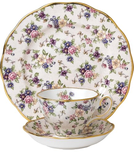 Tazza Da Tè Royal Albert Con Piattino E Piatto 21cm, Collezione Hydrangea, Porcellana