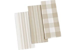Elrene Ręczniki kuchenne w paski i kratkę, zestaw 3 sztuk, bawełna, brązowy/biały, 45 cm x 71 cm