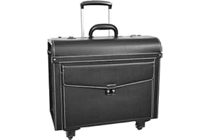HOUSE OF LEATHER Four Wheeled Pilot Case Faux Leather Lightweight Cabin Bag Commander (Black)