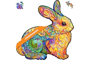 UNIDRAGON Original Holzpuzzle — Kostbares Kaninchen, 106 Teile, Klein 8.6 x 9 Zoll (22 x 23 cm) Schöne Geschenkverpackung, Einzigartige Form Erwachsene und Kinder
