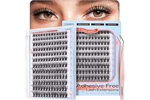 ‎LASHVIEW LASHVIEW Selbstklebende Wimpern, Press On 156Pcs Kein Kleber benötigt Wimpernbüschel Beinhaltet Büschel 1 Applikator Einfach aufzutragen Selbstanwendung zu Hause DIY Wimpernverlängerung Kit 10-16mm