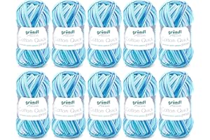 Fil à tricoter/crocheter Gründl Cotton Quick Print (fil aux couleurs joyeuses 100 % coton, certifié OEKO-TEX, 50 g / 125 m, grosseur d'aiguilles : 3 - 4, 10 x 50 g), Aqua Multicolor