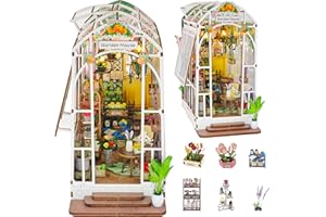shrike Book Nook Jardin Ensoleillé - Kit de Puzzle en Bois DIY avec Découpe Laser Précise, Outils Inclus | Décor de Bibliothèque Miniature | Cadeau Créatif pour Adultes et Ados 14+ (32x21x5,5cm)
