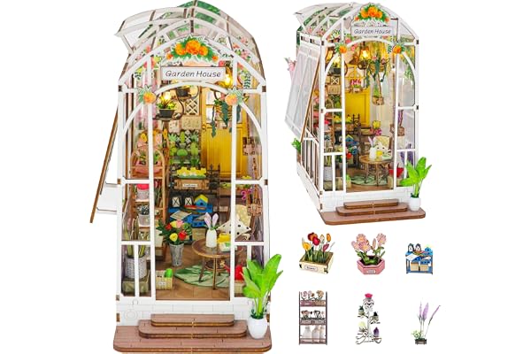 shrike Book Nook Jardin Ensoleillé - Kit de Puzzle en Bois DIY avec Découpe Laser Précise, Outils Inclus | Décor de Bibliothèque Miniature | Cadeau Créatif pour Adultes et Ados 14+ (32x21x5,5cm)