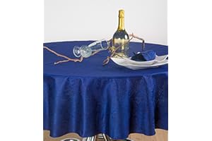 ESSE HOME - Confestyl – Tovaglia con 8 tovaglioli (Servizio Tavola) – Ovale - Fiandra Jacquard Puro Cotone – Prodotto Artigianale - IRIS 598 (Ovale 170x220, Servizio Blu)