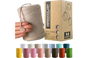 MeriWoolArt® Premium Macrame Yarn Beige - Macrame Cotton Yarn 3 mm x 200 m - Super Soft Yarn, Single Twist Macrame Cord - 100% Cotton for DIY Boho Decoration Crafts