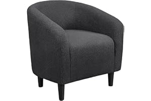 Yaheetech Tub Chair, Accent Chairs for Living Room, Boucle Fabric Armchair, Cozy Barrel Chair with Sturdy Legs for Bedroom/Office/Cafe Bar, Dark Grey