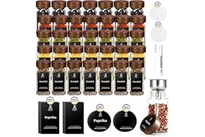 SAEIV Elegante Acacia Botes Especias, (35 x 120 ml) Botes Especias Cristal, Especias Almacenaje Cocina, Cuadrado Frascos Especiarias Juego Utilitario Con Etiqueta Especias