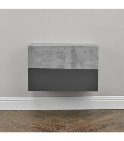 Comodino A Parete VidaXL Con Luci LED - Grigio Cemento, Con Cassetto, Salvaspazio Per Camera Da Letto