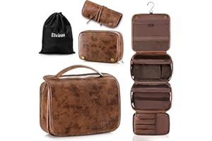 Elviros Trousse de Toilette pour Homme et Femme, Trousse de Voyage avec Grande Capacité avec Crochet, 3 en 1 Trousse de Maquillage Amovible en Cuir PU Imperméable, 28 x 22 x 10 cm Marron Foncé