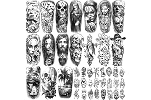 KAIETEUR 77 feuilles de tatouages temporaires imperméables pour femmes ou hommes 17 feuilles plus grandes demi-bras loup fleur serpent faux tatouages pour garçon ou fille et 60 feuilles petit autocollant