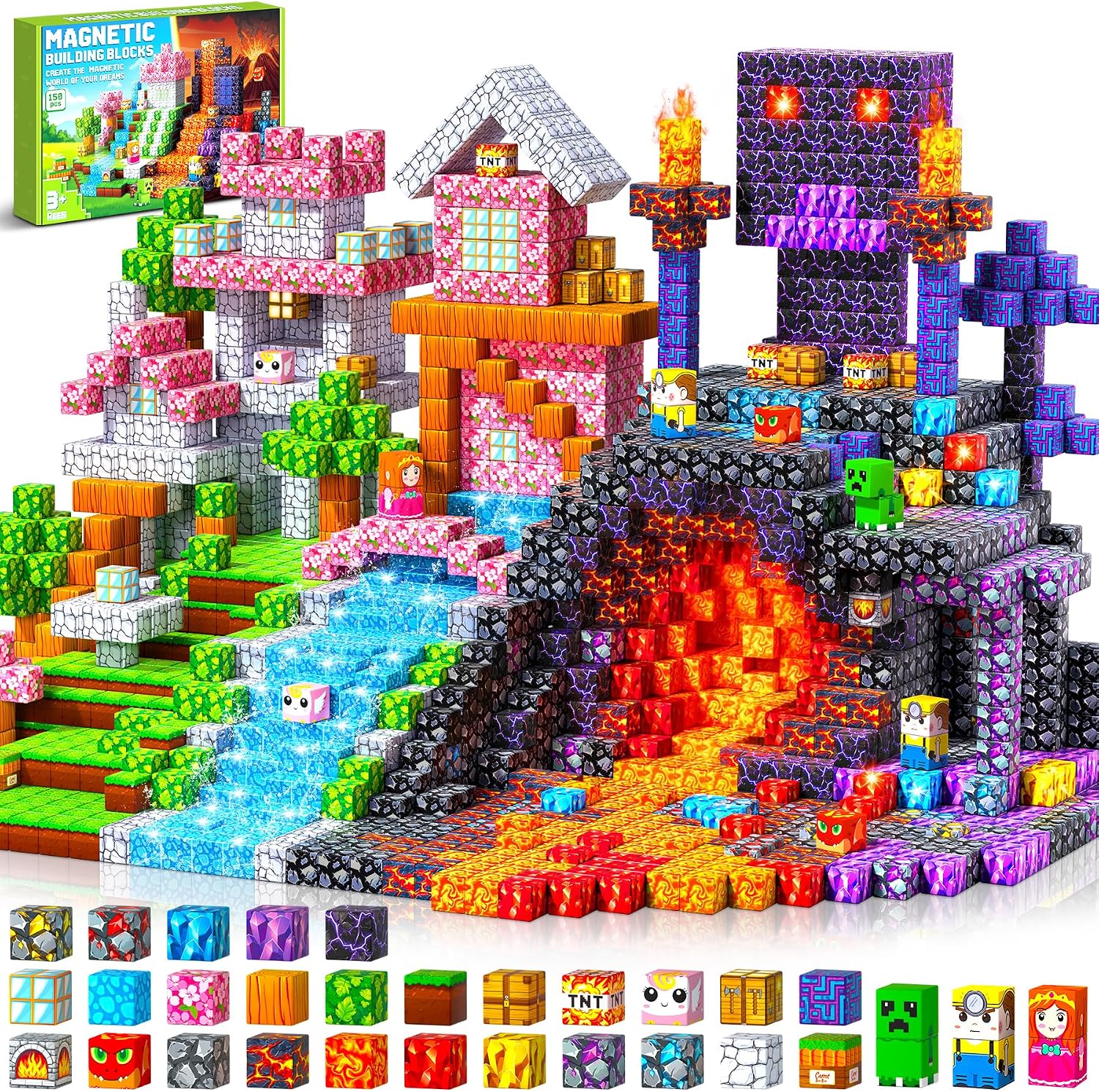 LUVTOY Bloques Magneticos Construccion Niños - 150 Piezas Magneticas niños - Construcciones Cubos Magneticas Juguete Creativo Montessori para Niños 3 4 5 6 7 8 9 10 Años Pascua
