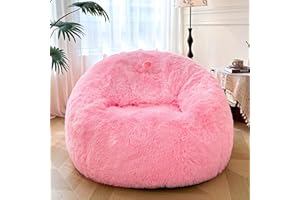 XeGe 5FT Giant Fluffy Bean Bag Chair Cover(No Filler), Ultra Soft Faux Fur Stuffed Animal Storage Bean Bag for Plush Toys, XL Large Lazy Sofa Beanbag for Adults Kids Teens Girls, Anti-slip, Pink