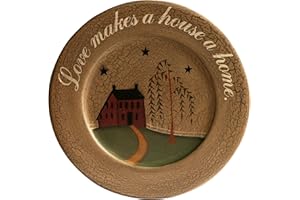 CVHOMEDECO. Primitive Country House Willow Tree Footpath Wood Decorative Plate Round Crackled Display Wooden Plate Home Décor Art, 9.75 Inch