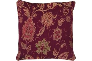 Riva Paoletti Zurich Kuddfodral - Vinröd - Dekorativ Blommig Jacquarddesign - Kanter - Vändbar - 100% Polyester - 45 x 45 cm (18 tum x 18 tum) - Designad i Storbritannien