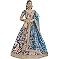 Zeel Clothing Women's Art Silk Floral Semi-Stitched Lehenga Choli with Dupatta (7515-Teal-Blue-Wedding-Floral-Latest; Free Size)