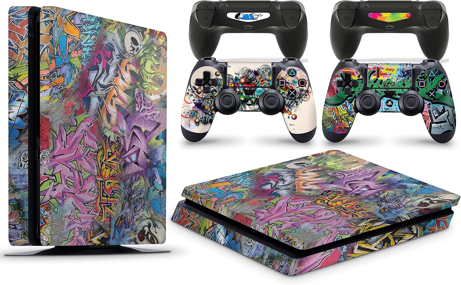 giZmoZ n gadgetZ PS4 SLIM Console GRAFFITI Skin Decal Vinal Sticker + 2 Controller Skins Set
