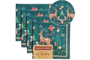 ‎MAISON D' HERMINE Maison d' Hermine Stoffservietten 4er Set aus 100% Baumwolle Wiederverwendbare Stoffservietten Weihnachten Herbst und Alltag Waschbare für Esstisch oder Hochzeit (Hygge Christmas, 45 x 45 cm)