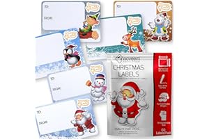 Christmas Labels Stickers - 60 Christmas Sticky Labels 65 x 45mm, Self Adhesive Premium Quality Xmas Tags Stickers for Presents, Easy Write Surface Xmas Gift Tags by Innoveem