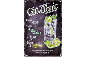 LUCKYLINDE Targa in metallo, 30 x 20 cm, stile retrò, per bar, ricette cocktail, decorazione da parete per amanti del Gin Tonic e intenditori