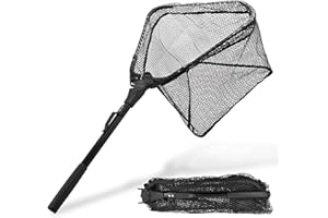 OROOTL Landing Nets for Fishing with Fixed/Telescopic Rod Handle, Foldable Fish Net Extendable Handle Portable Nylon Net for Pike, Salmon, Trout, Catfish, Easy to Catch and Release