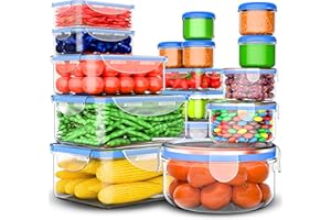 ROCKBERRY 32 Pcs Food Storage Containers with Lids Airtight-2500ML to Sauces Box (16Containers,16Lids) Stackable Kitchen Storage Platsic Bowls Sets - BPA Free Leak Proof Microwave Freezer Safe Lunch Boxes