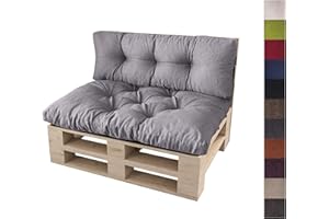 sunnypillow Set 2 Coussins pour Palette Euro Canapé Jardin Salon - Siège 120 x 80 x 12 cm + Appui 120 x 40 x 15 cm - Extérieur - Différentes Tailles et Couleurs à Choisir Assise Dossier - Gris