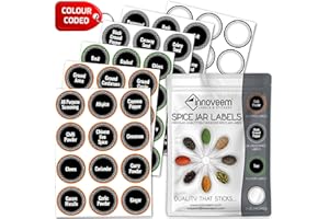 Spice Labels Stickers for Jars - 72 Herb and Spices Labels, 38mm Spice Jar Labels & Herb Labels, Easy to Read Colour Coded Spice Rack Labels, Premium Quality Spice Labels for Small Jars by Innoveem