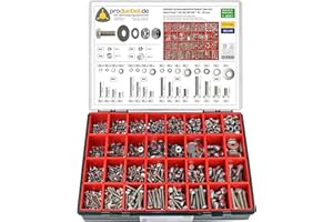Großes Schrauben-Sortiment DIN 933 M4/M5/M6/M8 Edelstahl A2 V2A (DIN933+934+985+125+9021) 1751-tlg (Deluxe-Box)