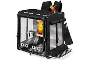 Suertree Vogeltrage mit Sicherheitsgurt für Autoreisen, Vogelrucksackträger mit unverwüstlichem Edelstahlgeflecht, großer Vogelträger Reisekäfig, Schwarz