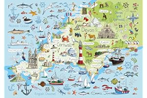 GREAT BRITISH JIGSAWS Devon & Cornwall Map 1000 Piece Jigsaw Puzzle; Emma Joustra art Collection; Eco-Friendly, Gift for Adults & Families