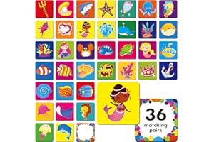 Hebayy 72 Juego de Memoria de Mundo de Sirenas, Tarjetas de Emparejamiento del Mundo Marino para Niños Pequeños, 36 Pares de Tarjetas de Memoria de Princesa/Diamante/Animales, Juguetes Educativos