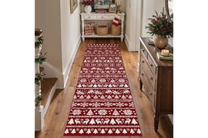 PureCozy Christmas Runner Rugs for Hallway Long, Washable Xmas Santa Claus Kitchen Entryway Low Pile Soft Area Rugs for Bedroom Laundry Living Room Office, Non Slip Carpet for Home Decor, 60x240 cm