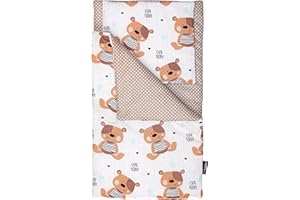 PinkZebra Bettwäsche 3-teiliger Set für Puppen bis 43 cm, Puppenbettwäsche für Puppenbett mit Matratze, Puppenbettzeug beidseitig, aus Baumwolle, Cute Teddy