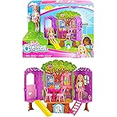 Barbie - Chelsea Casa sull'albero, Playset con bambola Chelsea con abito floreale e cagnolino, la casa include mobili, scivol